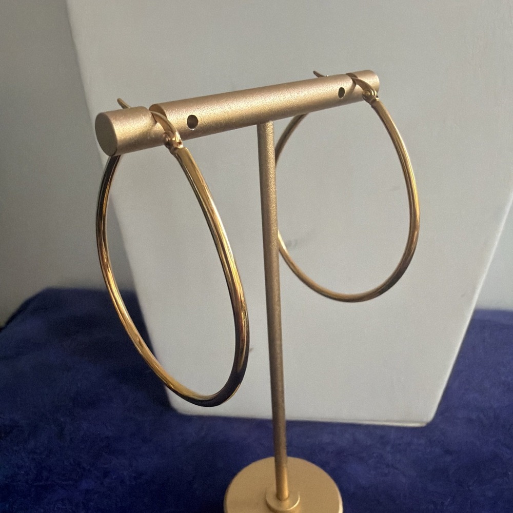 Vtg JCM Stainless Steel 2" Hoops Gold Tone
